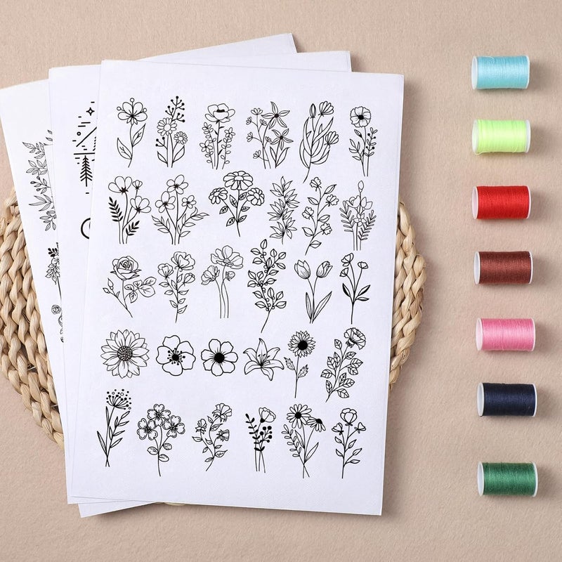 VISSTREE Water Soluble Embroidery Stabilizers for Hat - 3 Sheets 42 Pcs Stick and Stitch Self Adhesive Wash Away with Pre-Printed Flower Pattern for Cap Cloth Embroidery Hand Sewing Lover Beginners DIY Gifts - Image 4